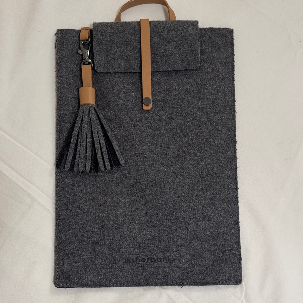 sherpani FELT TABLET CASE SNAP KEY RING HANDLE BAG SLEEVE INSERT GRAY ≈8.5x12